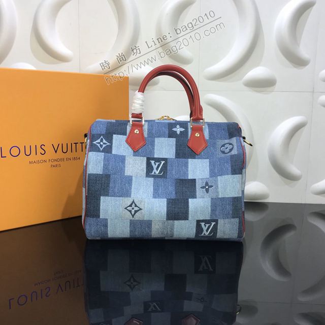 LV包 lv女包 M45041 SpeedyBandoulière30手袋 丹寧色調 LV手提袋 LV女款肩背包  ydh3423